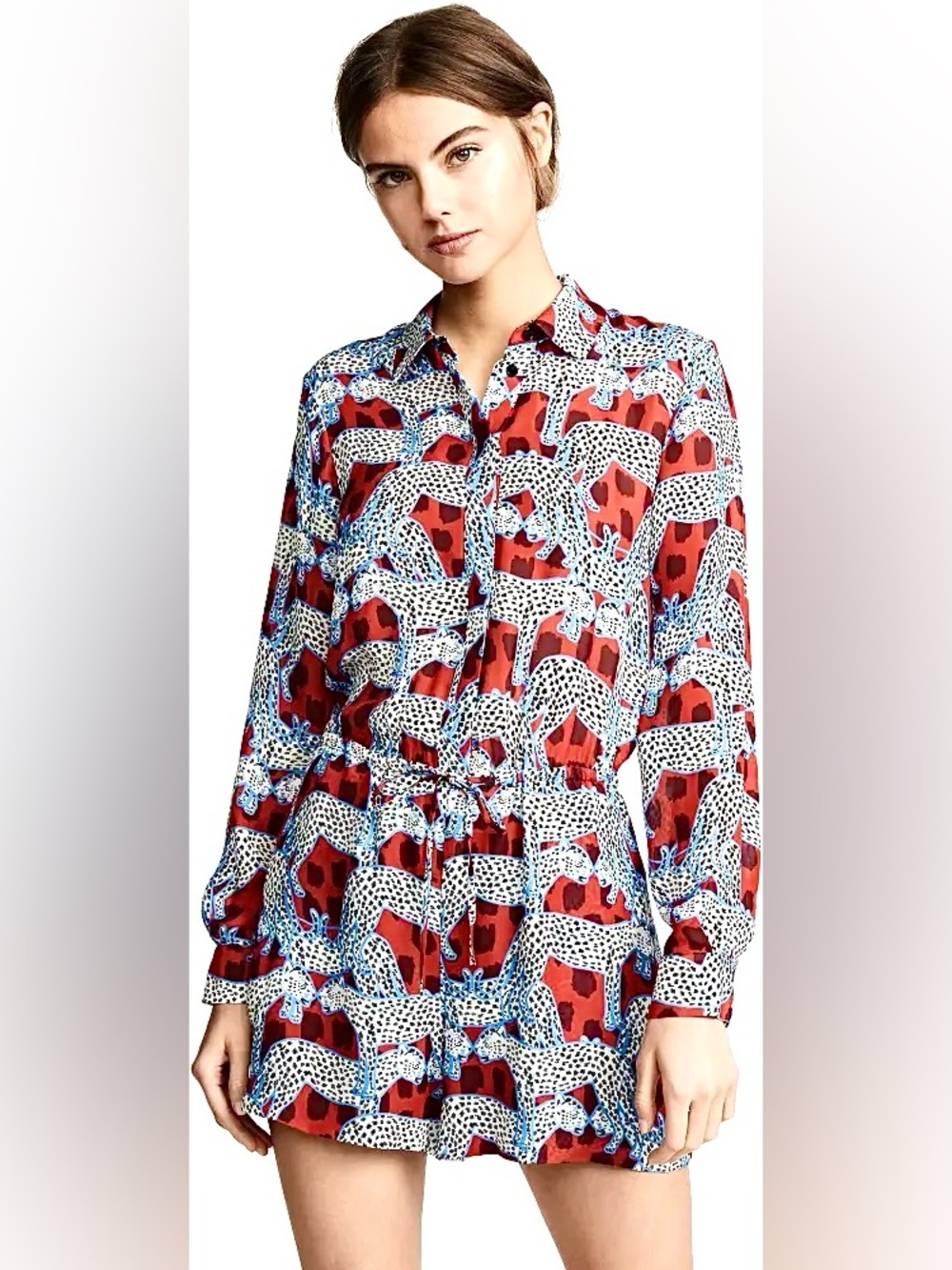Parker Kathleen Silk Romper In Animalia print Women’s Sz 0/XS Long Sleeve